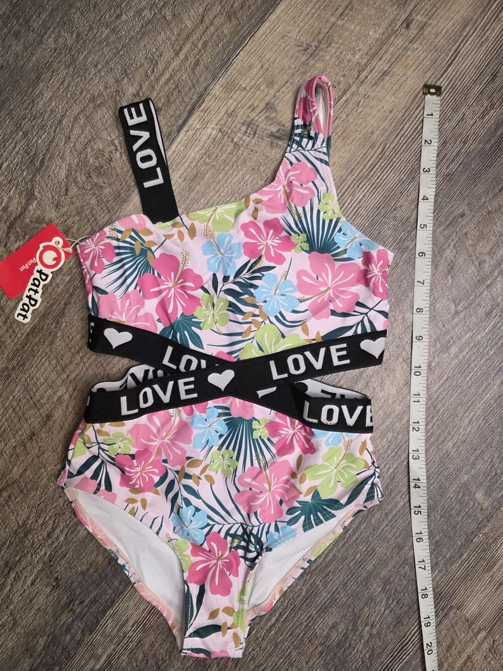 PatPat Girls Swimsuit Size 7-8Y Pink Tropical Floral Cutout One Piece NWT